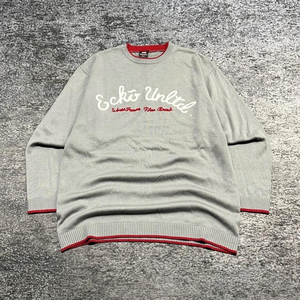 Vintage Y2K Ecko UNLTD Longsleeve Crewneck Sweater Mens Large Gray‎ Red Spellout